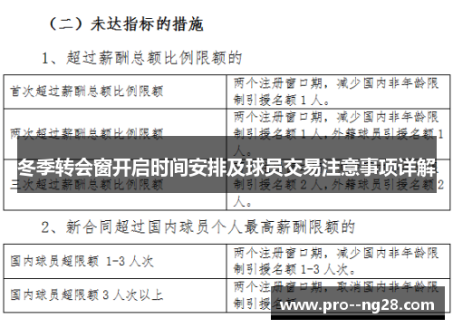 冬季转会窗开启时间安排及球员交易注意事项详解 冬季转会窗开启时间安排及球员交易注意事项详解