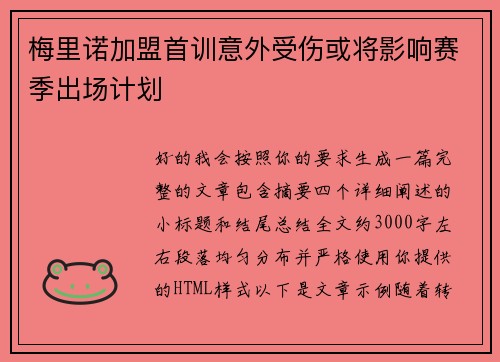 梅里诺加盟首训意外受伤或将影响赛季出场计划