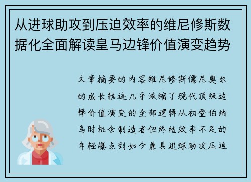 从进球助攻到压迫效率的维尼修斯数据化全面解读皇马边锋价值演变趋势 从进球助攻到压迫效率的维尼修斯数据化全面解读皇马边锋价值演变趋势